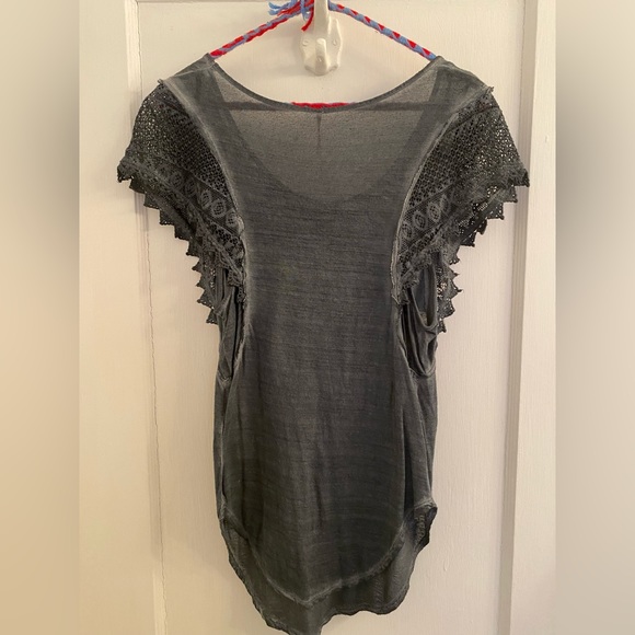 Free people women’s shirt size small. Lace & stitched detail. Color: Blue/Grey - Picture 2 of 3